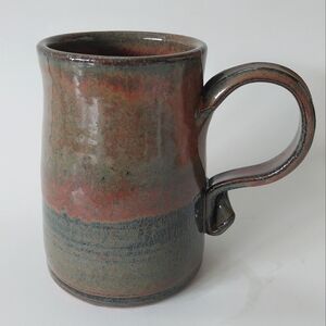 Studio Pottery Handmade Mug Textured  Blue Green Red Glazed 16oz